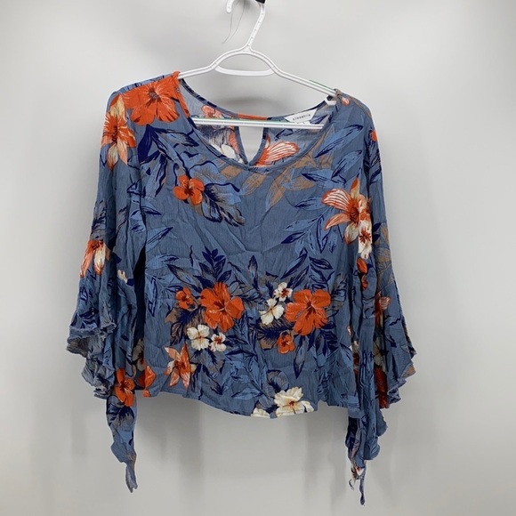 CLOSETRIX TROPICAL PRINT CROPPED WATERFALL SLEEVE - Picture 1 of 7
